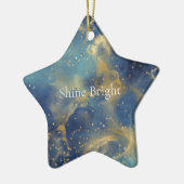 Aqua Sky Blue Gold Glitzy Confetti Sparkle Keramisch Ornament (Links)