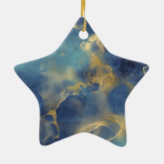 Aqua Sky Blue Gold Glitzy Confetti Sparkle Keramisch Ornament (Achterkant)