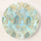 Aqua Sky Green Gold Tropical Leaves Onderzetter (Voorkant)