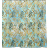 Aqua Sky Groen Goud Tropische bladeren Douchegordijn (Voorkant)