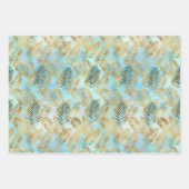 Aqua Sky Groen Goud Tropische bladeren Inpakpapier Vel (Voorkant)
