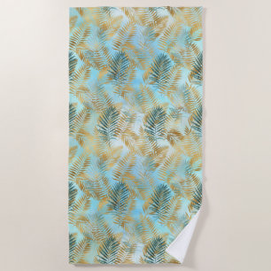 Aqua Sky Groen Goud Tropische bladeren Strandlaken