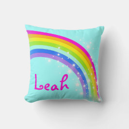 Aqua sky regenboogroze naam kussen