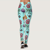 Aqua Small Poppy Floral Waterverf Leggings (Achterkant)