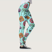 Aqua Small Poppy Floral Waterverf Leggings (Rechts)