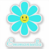 Aqua Smiling Daisy gepersonaliseerd Sticker (Voorkant)