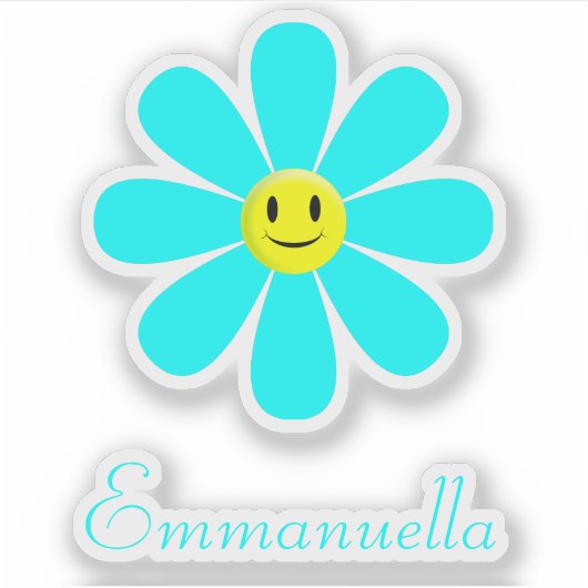 Aqua Smiling Daisy gepersonaliseerd Sticker (Voorkant)