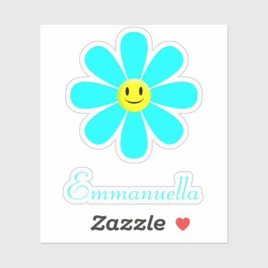 Aqua Smiling Daisy gepersonaliseerd Sticker (Vel)