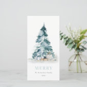 Aqua Sneeuw Waterverf Pijnboom Kerstboom Cadeaus Feestdagenkaart (Staand voorkant)