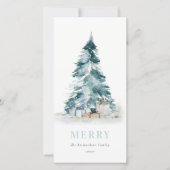 Aqua Sneeuw Waterverf Pijnboom Kerstboom Cadeaus Feestdagenkaart (Voorkant)