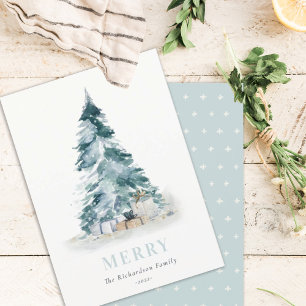 Aqua Sneeuw Waterverf Pijnboom Kerstboom Cadeaus Feestdagenkaart