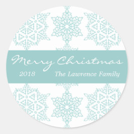 Aqua Sneeuwvlok Gepersonaliseerde Kerstvakantie Ronde Sticker