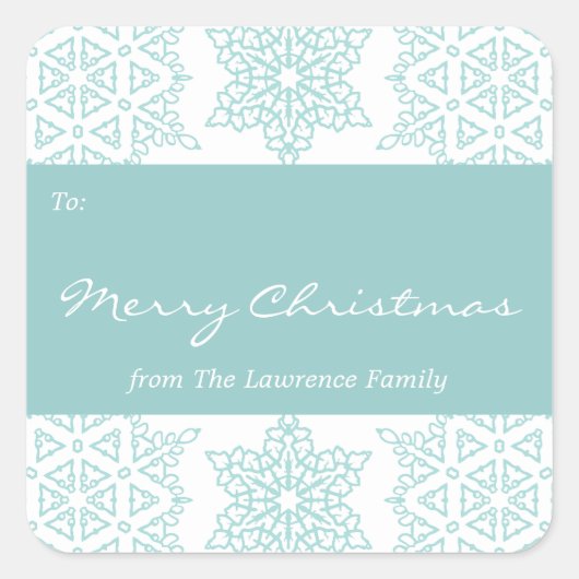 Aqua Sneeuwvlokken Kerstvakantie cadeau Label (Voorkant)