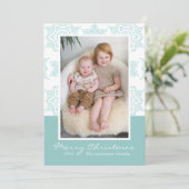 Aqua Sneeuwvlokken Vrolijk Kerstfeest Foto Feestdagenkaart (Staand voorkant)