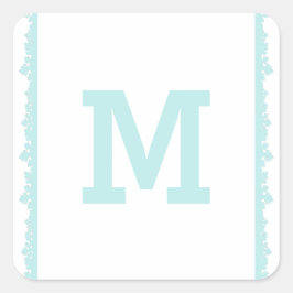 Aqua Snowflake Lijst Holiday Monogram Vierkante Sticker