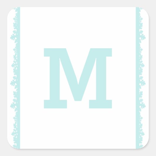 Aqua Snowflake Lijst Holiday Monogram Vierkante Sticker (Voorkant)