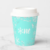 Aqua Snowflake ONE Paper Cup Papieren Bekers (Voorkant)