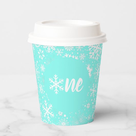 Aqua Snowflake ONE Paper Cup Papieren Bekers (Voorkant)