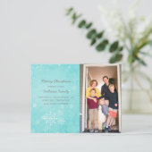 Aqua Snowflake Swirls Holiday Foto Briefkaart (Staand voorkant)