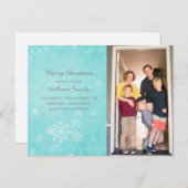 Aqua Snowflake Swirls Holiday Foto Briefkaart (Voorkant / Achterkant)