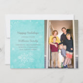 Aqua Snowflake Swirls Holiday Photo Flat Kaart (Voorkant)