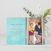 Aqua Snowflake Swirls Holiday Photo Flat Kaart (Staand voorkant)