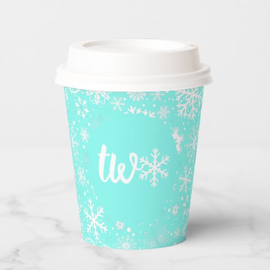 Aqua Snowflake TWO Paper Cup Papieren Bekers (Voorkant)