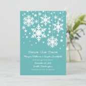 Aqua Snowflakes en sterren Save the Date Invite (Staand voorkant)