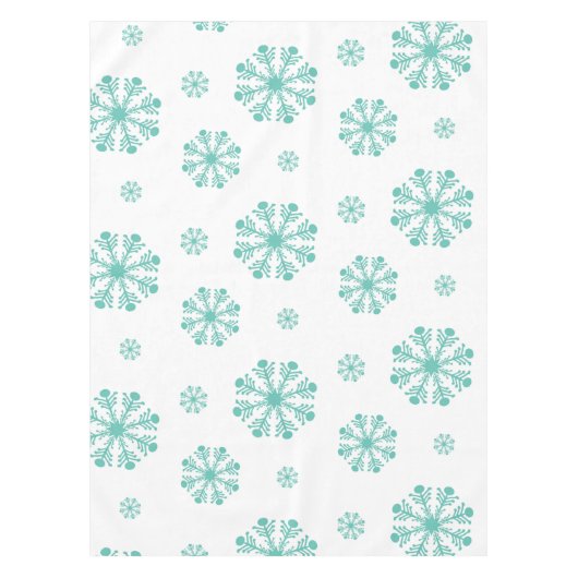 Aqua Snowflakes op wit vakantie tafelkleed (Voorkant)