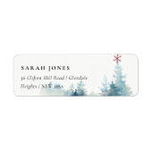 AQUA SNOWY FOREST PINE TREE CHRISTMAS STAR ADRES ETIKET (Voorkant)