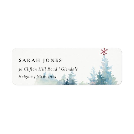 AQUA SNOWY FOREST PINE TREE CHRISTMAS STAR ADRES ETIKET (Voorkant)