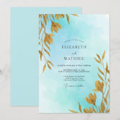 Aqua Soft Gouden Blad Bruiloft Kaart (Voorkant / Achterkant)