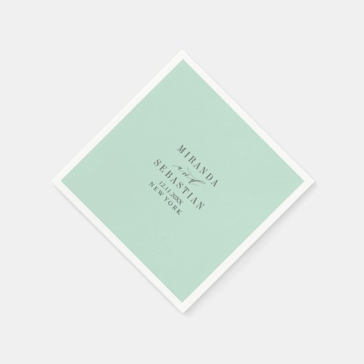 Aqua solide monogram bruiloft servet (Hoek)