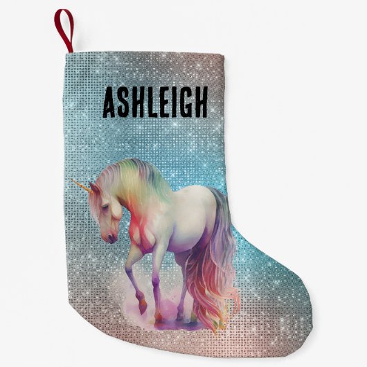 Aqua Sparkle Eenhoorn Naam Kleine Kerstsok (Voorkant)