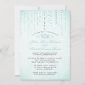 Aqua Sparkles & Crown Fairytale Wedding Invitation Kaart (Voorkant)