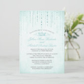 Aqua Sparkles & Crown Fairytale Wedding Invitation Kaart (Staand voorkant)