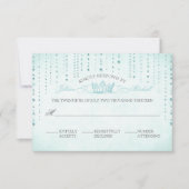 Aqua Sparkles & Crown Fairytale Wedding RSVP Card (Voorkant)