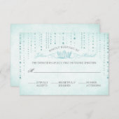 Aqua Sparkles & Crown Fairytale Wedding RSVP Card (Voorkant / Achterkant)