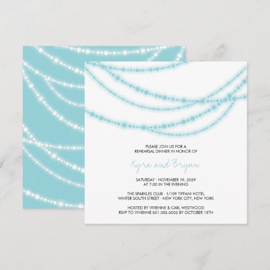 Aqua Sparkling Lights Huwelijk repetitie diner Kaart (Voorkant / Achterkant)