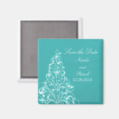 Aqua Sparkly Holiday Tree Save the Date Magnet (Voorkant / Achterkant)
