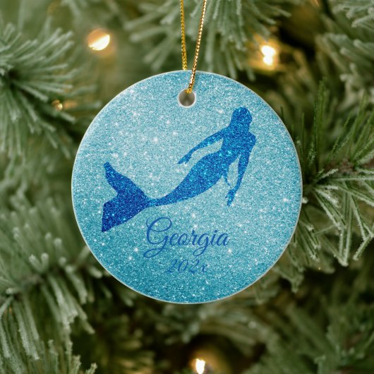 Aqua Sparkly Mermaid Ornament Gepersonaliseerd cad (Boom)
