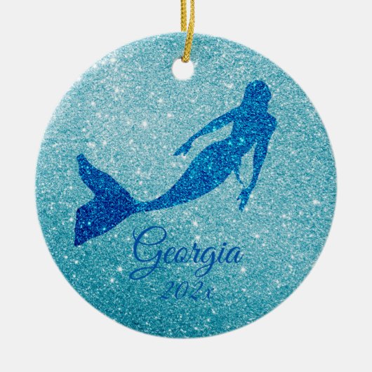 Aqua Sparkly Mermaid Ornament Gepersonaliseerd cad (Voorkant)