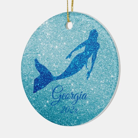 Aqua Sparkly Mermaid Ornament Gepersonaliseerd cad (Links)