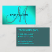 Aqua splash kleurrijke monogram aangepaste kaarten visitekaartje (Voorkant / Achterkant)