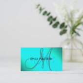 Aqua splash kleurrijke monogram aangepaste kaarten visitekaartje (Staand voorkant)