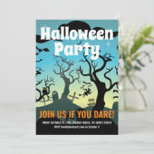 Aqua spookachtig begraafplaats Halloween feest Kaart (Staand voorkant)