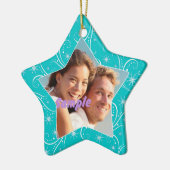 Aqua Star Swirl Ornament met kerstfoto's (Links)