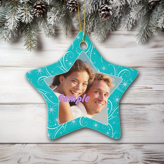 Aqua Star Swirl Ornament met kerstfoto's