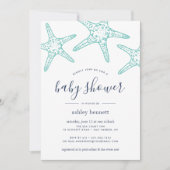 Aqua Starfish Baby shower Invitation Kaart (Voorkant)