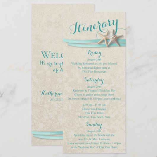 Aqua Starfish Beach huwelijksreis Programmakaart (Voorkant / Achterkant)